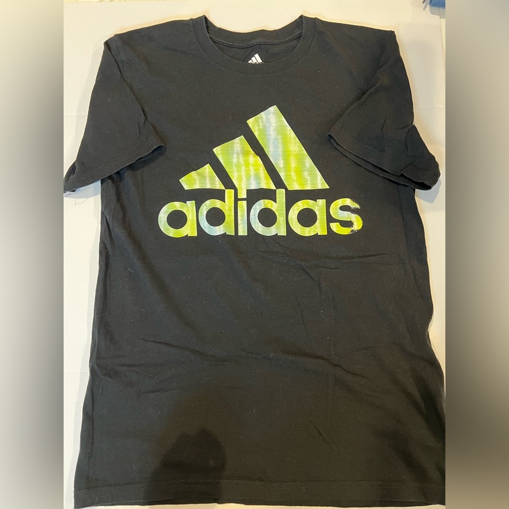 Adidas Boys Black Tee with Neon Green Accents
